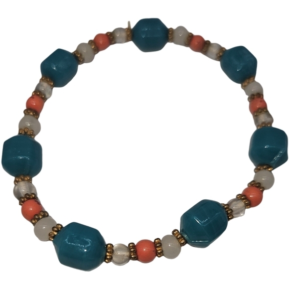 Elegant Teal and Coral Beaded Bracelet - Picture 1 of 5